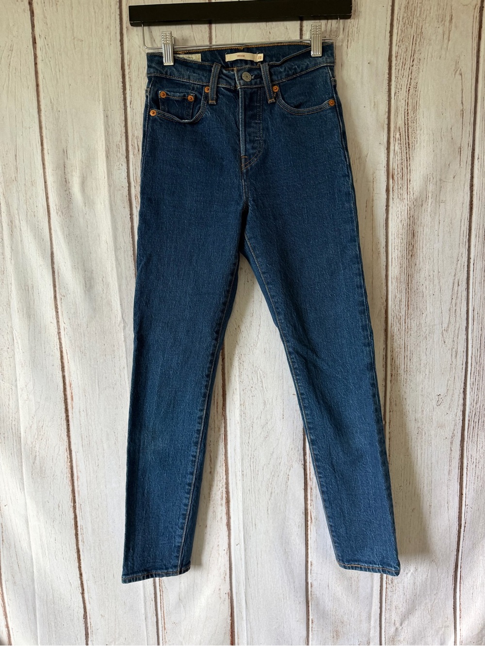 Levi's Premium Wedgie Skinny Jeans Size 23 Dark Wash Button Fly High Rise